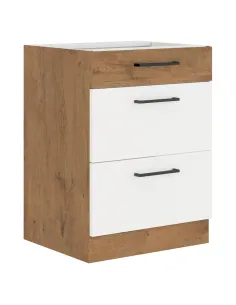 Dulap bucătărie VEGA D60 3S BB, 60x52x82 cm, PAL melaminat alb/stejar Lancelot | MobilaOK