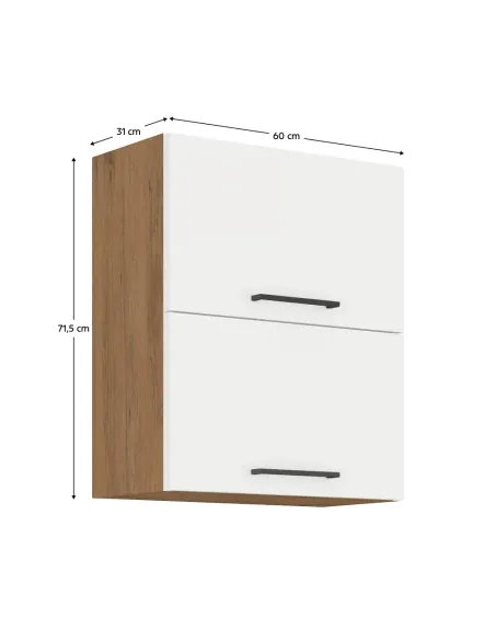 Cabinet superior, stejar Lancelot/alb extra lucios HG, VEGA 60 GU-72 2F | MobilaOK