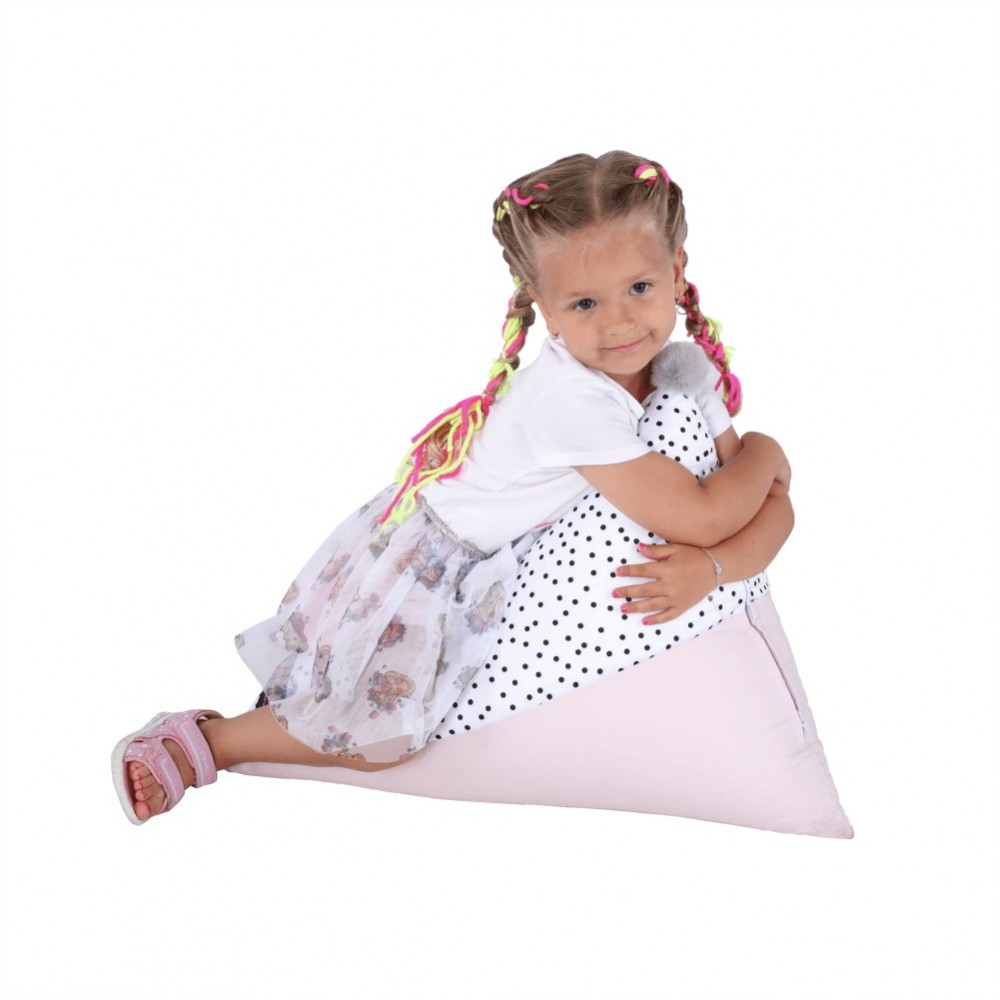 Fotoliu tip sac, alb/roz/gri, POMPOM din Material textil L50 x P60 x H50 cm  MobilaOK
