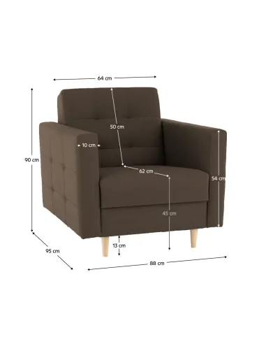 Fotoliu AMEDIA pentru living, dormitor sau birou, 88x95x90 cm, textil Shaggy ciocolatiu și lemn | MobilaOK