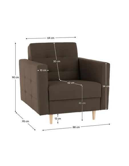 Fotoliu AMEDIA pentru living, dormitor sau birou, 88x95x90 cm, textil Shaggy ciocolatiu și lemn | MobilaOK