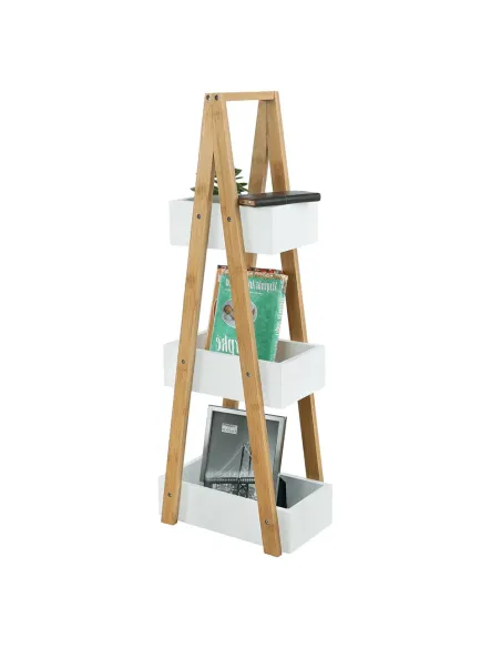 Raft, VEGO, living/dormitor, 30x18.5x81 cm, MDF alb/bambus | MobilaOK