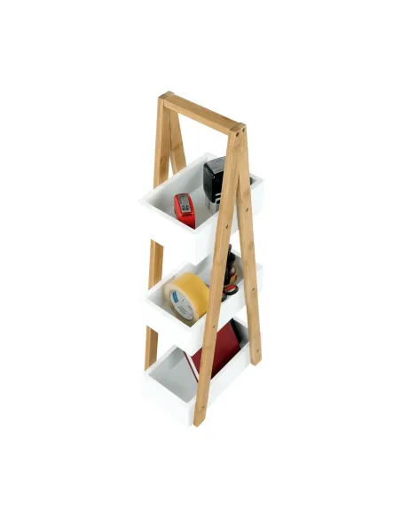 Raft, VEGO, living/dormitor, 30x18.5x81 cm, MDF alb/bambus | MobilaOK