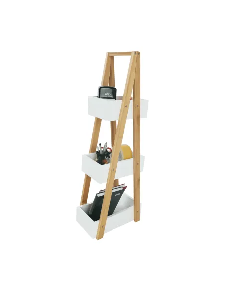 Raft, VEGO, living/dormitor, 30x18.5x81 cm, MDF alb/bambus | MobilaOK