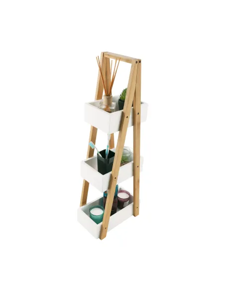 Raft, VEGO, living/dormitor, 30x18.5x81 cm, MDF alb/bambus | MobilaOK