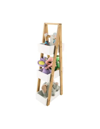 Raft, VEGO, living/dormitor, 30x18.5x81 cm, MDF alb/bambus | MobilaOK