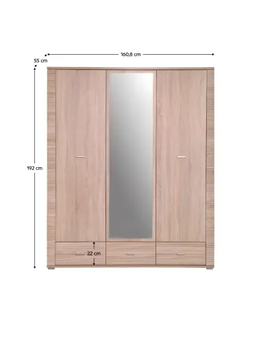 Dulap KONDELA pentru dormitor, 160.8x192x55 cm, PAL laminat stejar sonoma | MobilaOK