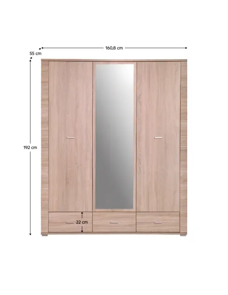 Dulap KONDELA pentru dormitor, 160.8x192x55 cm, PAL laminat stejar sonoma | MobilaOK