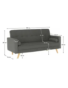 Canapea extensibilă OTISA, living, 186x75x89 cm, material gri, picioare lemn | MobilaOK 2