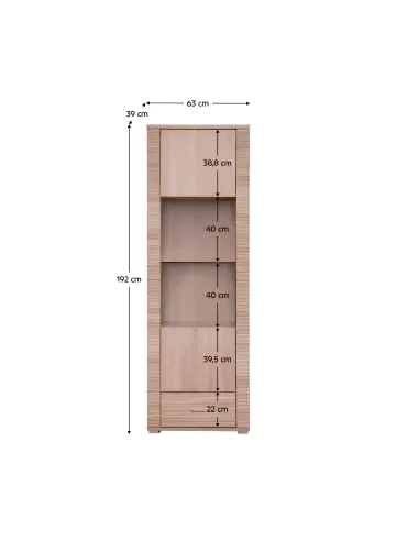 Vitrină KONDELA GRAND 05, living/dormitor/birou, 63x192x39 cm, PAL laminat stejar sonoma | MobilaOK
