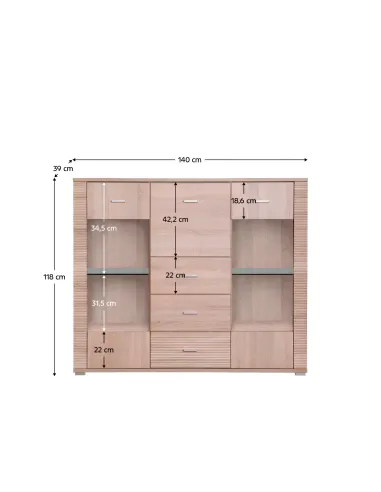 Scrin GRAND 08, living/dormitor/birou, 140x118x39 cm, PAL stejar sonoma | MobilaOK