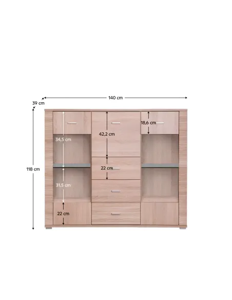 Scrin GRAND 08, living/dormitor/birou, 140x118x39 cm, PAL stejar sonoma | MobilaOK