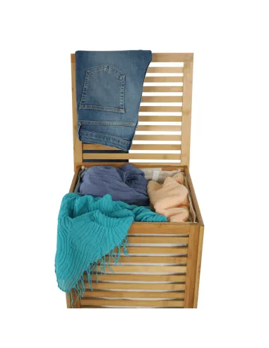 Coș de rufe, BASKET, dormitor/baie/hol, 40x40x58 cm, bambus și țesătură | MobilaOK