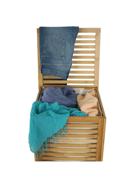 Coș de rufe, BASKET, dormitor/baie/hol, 40x40x58 cm, bambus și țesătură | MobilaOK