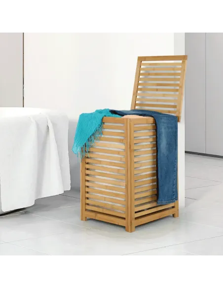 Coș de rufe, BASKET, dormitor/baie/hol, 40x40x58 cm, bambus și țesătură | MobilaOK