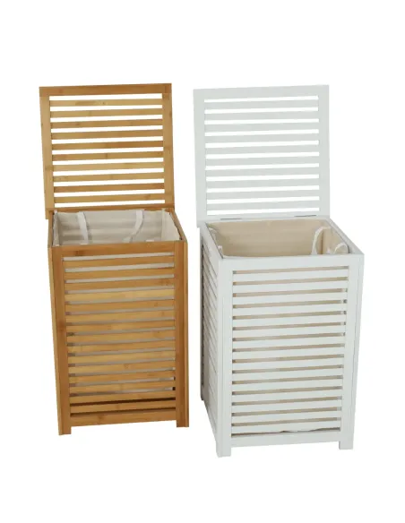 Coș de rufe, BASKET, dormitor/baie/hol, 40x40x58 cm, bambus și țesătură | MobilaOK