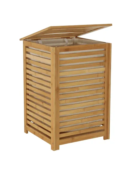 Coș de rufe, BASKET, dormitor/baie/hol, 40x40x58 cm, bambus și țesătură | MobilaOK
