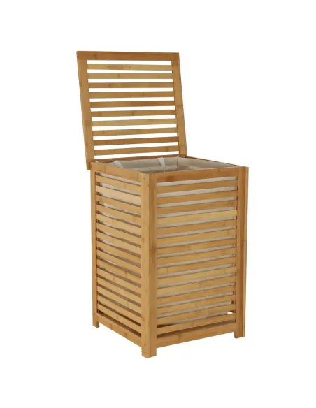 Coș de rufe, BASKET, dormitor/baie/hol, 40x40x58 cm, bambus și țesătură | MobilaOK