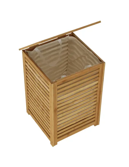 Coș de rufe, BASKET, dormitor/baie/hol, 40x40x58 cm, bambus și țesătură | MobilaOK