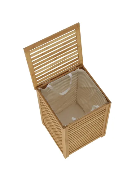 Coș de rufe, BASKET, dormitor/baie/hol, 40x40x58 cm, bambus și țesătură | MobilaOK