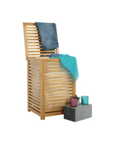 Coș de rufe, BASKET, dormitor/baie/hol, 40x40x58 cm, bambus și țesătură | MobilaOK