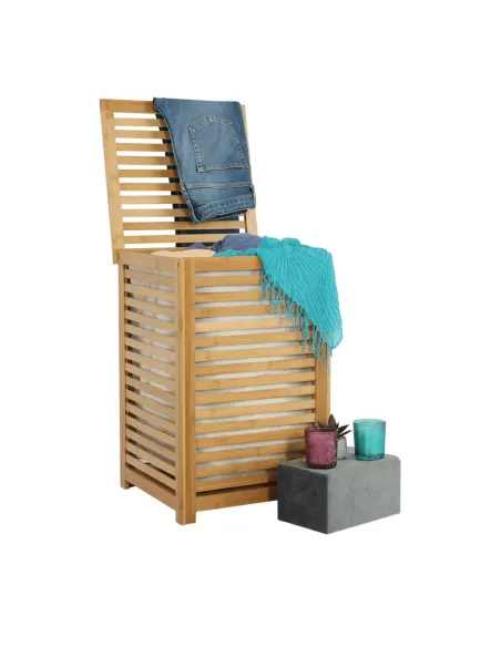 Coș de rufe, BASKET, dormitor/baie/hol, 40x40x58 cm, bambus și țesătură | MobilaOK