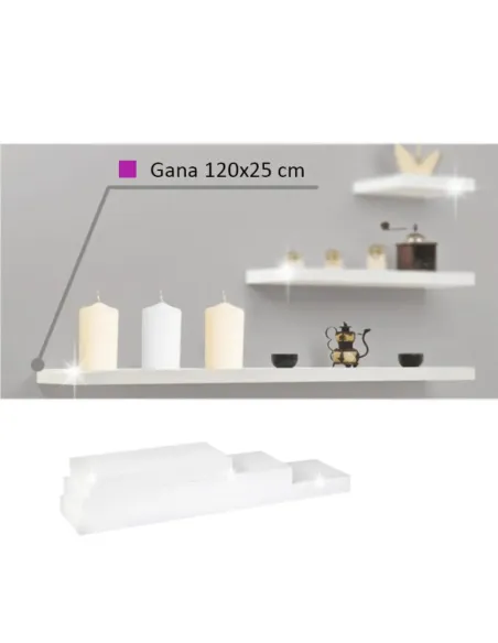 Poliță GANA, alb strălucitor, living/dormitor/birou, 120x25 cm, MDF | MobilaOK