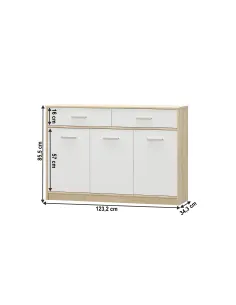 Comodă TEYO SCRIN 3D2S, dormitor/hol, 123.2x34.3x85.5 cm, PAL melaminat | MobilaOK 2