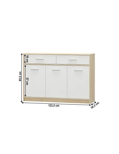 Comodă TEYO SCRIN 3D2S, dormitor/hol, 123.2x34.3x85.5 cm, PAL melaminat | MobilaOK