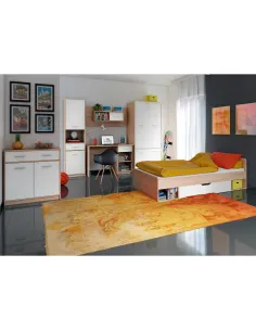 Pat TEYO, dormitor, 90x200 cm, PAL melaminat alb/stejar sonoma | MobilaOK 2