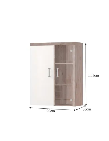 Vitrină suspendabilă CHERIS 4, living/hol/dormitor, 90x35x111 cm, PAL melaminat | MobilaOK