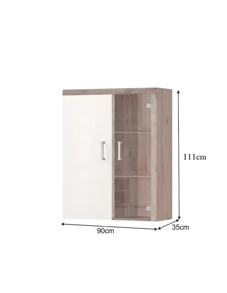 Vitrină suspendabilă CHERIS 4, living/hol/dormitor, 90x35x111 cm, PAL melaminat | MobilaOK