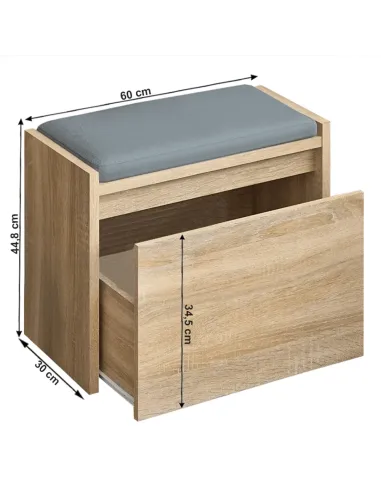 Bancă BERGI, hol/antreu, 60x30x44.8 cm, PAL laminat stejar sonoma | MobilaOK