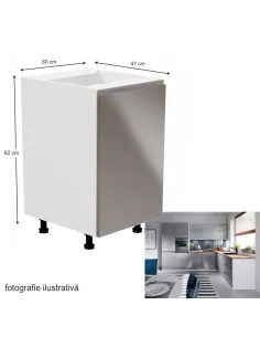 Dulap inferior, alb/gri extra lucios, dreapta, AURORA D601F | MobilaOK 2