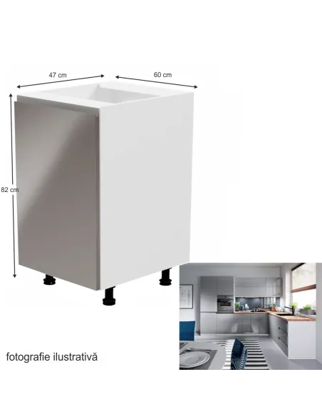Dulap inferior, alb/gri extra lucios, stânga, AURORA D601F | MobilaOK