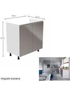 Dulap baie AURORA D80Z, alb/gri lucios, 80x82x47 cm, PAL melaminat | MobilaOK 2