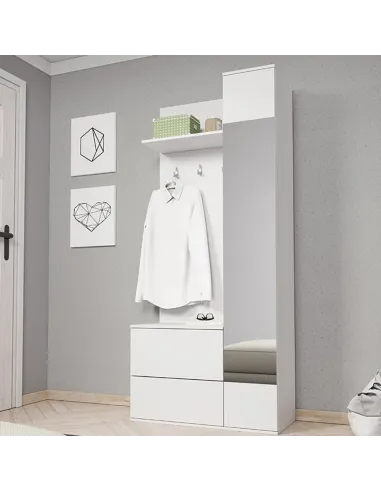 Ansamblu hol GADIS, alb, living/hol, 90 x 195 x 34 cm, PAL melaminat | MobilaOK