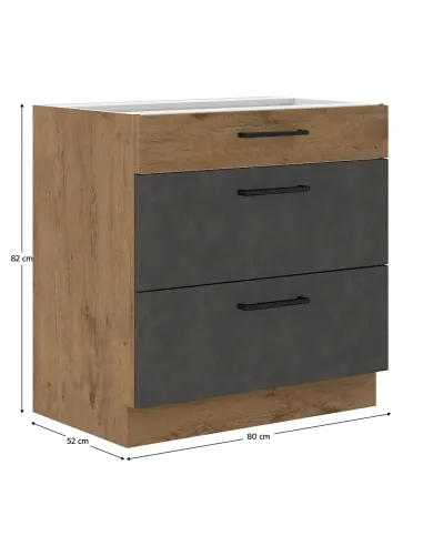 Dulap inferior VEGA 80 D 3S BB, bucatarie, 80x82x52 cm, PAL melaminat | MobilaOK