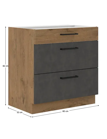Dulap inferior VEGA 80 D 3S BB, bucatarie, 80x82x52 cm, PAL melaminat | MobilaOK