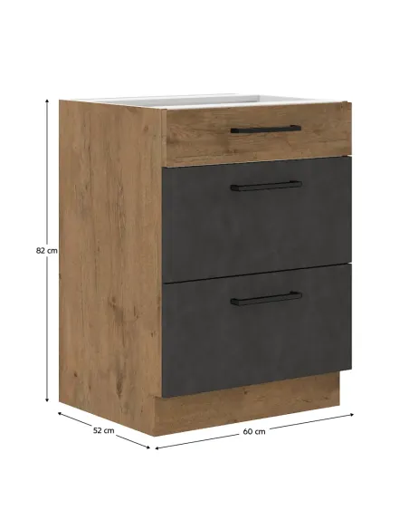 Dulap inferior VEGA 60 D 3S BB, bucătărie, 60x82x52 cm, PAL melaminat | MobilaOK