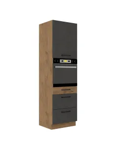 Dulap înalt VEGA, bucătărie, 60x210x57 cm, PAL melaminat stejar lancelot/gri mat | MobilaOK