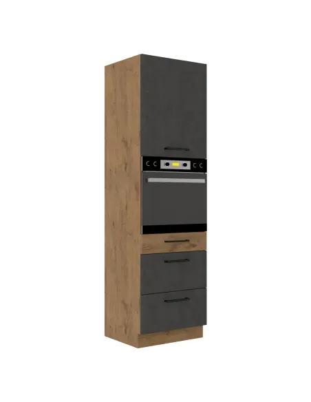 Dulap înalt VEGA, bucătărie, 60x210x57 cm, PAL melaminat stejar lancelot/gri mat | MobilaOK