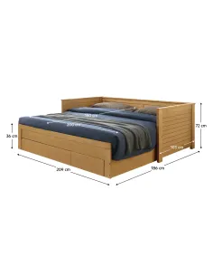 Pat extensibil, GORETA, dormitor, 209x103x72 cm (extensibil 180x200 cm), Lemn masiv și MDF stejar | MobilaOK 2