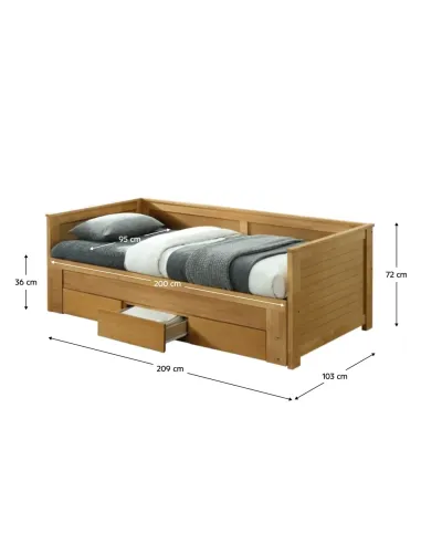 Pat extensibil, GORETA, dormitor, 209x103x72 cm (extensibil 180x200 cm), Lemn masiv și MDF stejar | MobilaOK