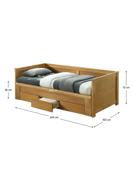 Pat extensibil, GORETA, dormitor, 209x103x72 cm (extensibil 180x200 cm), Lemn masiv și MDF stejar | MobilaOK