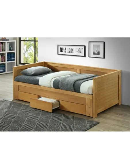 Pat extensibil, GORETA, dormitor, 209x103x72 cm (extensibil 180x200 cm), Lemn masiv și MDF stejar | MobilaOK