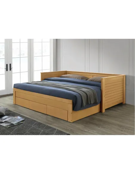 Pat extensibil, GORETA, dormitor, 209x103x72 cm (extensibil 180x200 cm), Lemn masiv și MDF stejar | MobilaOK