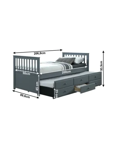 Pat cu Pat Suplimentar AUSTIN NEW, dormitor, 90x200 cm, Lemn masic si MDF, KONDELA | MobilaOK