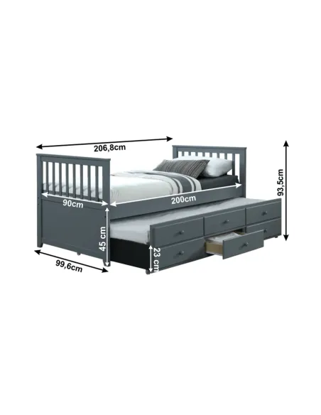 Pat cu Pat Suplimentar AUSTIN NEW, dormitor, 90x200 cm, Lemn masic si MDF, KONDELA | MobilaOK
