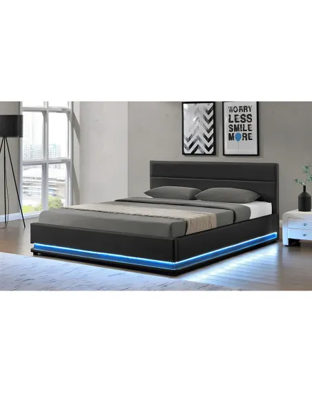 Pat, BIRGET NEW, dormitor, 160x200, PAL melaminat și Piele ecologică | MobilaOK